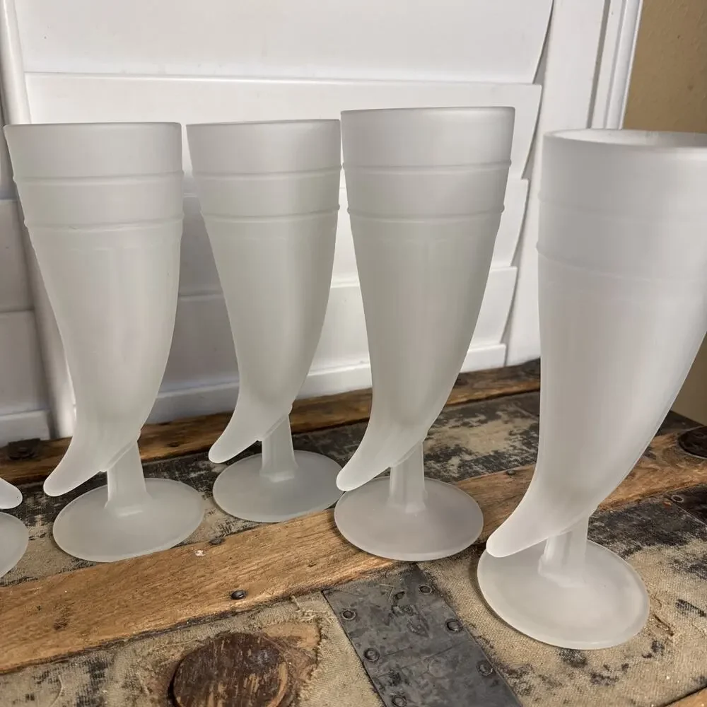 Vintage Tiara Exclusives Frosted Glass Powder Horn Pilsner Glasses Set of 8